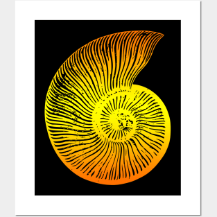 Ammonite Yellow Orange Fossil Design Posters and Art